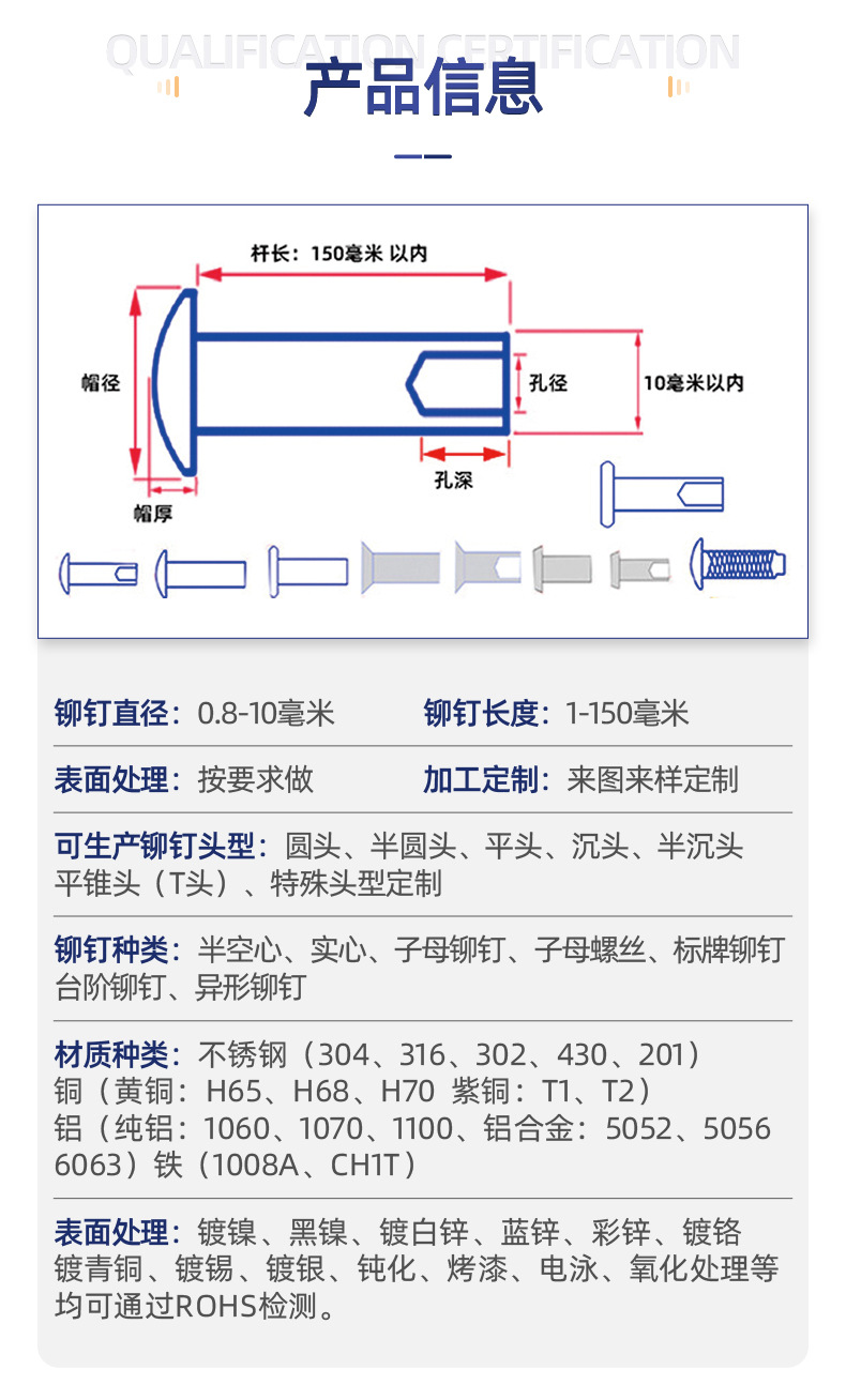 铆钉厂张东良微信mdczdL一不锈钢铆钉铁铆钉铝铆钉黄铜铆钉紫铜铆钉实心铆钉半空心铆钉